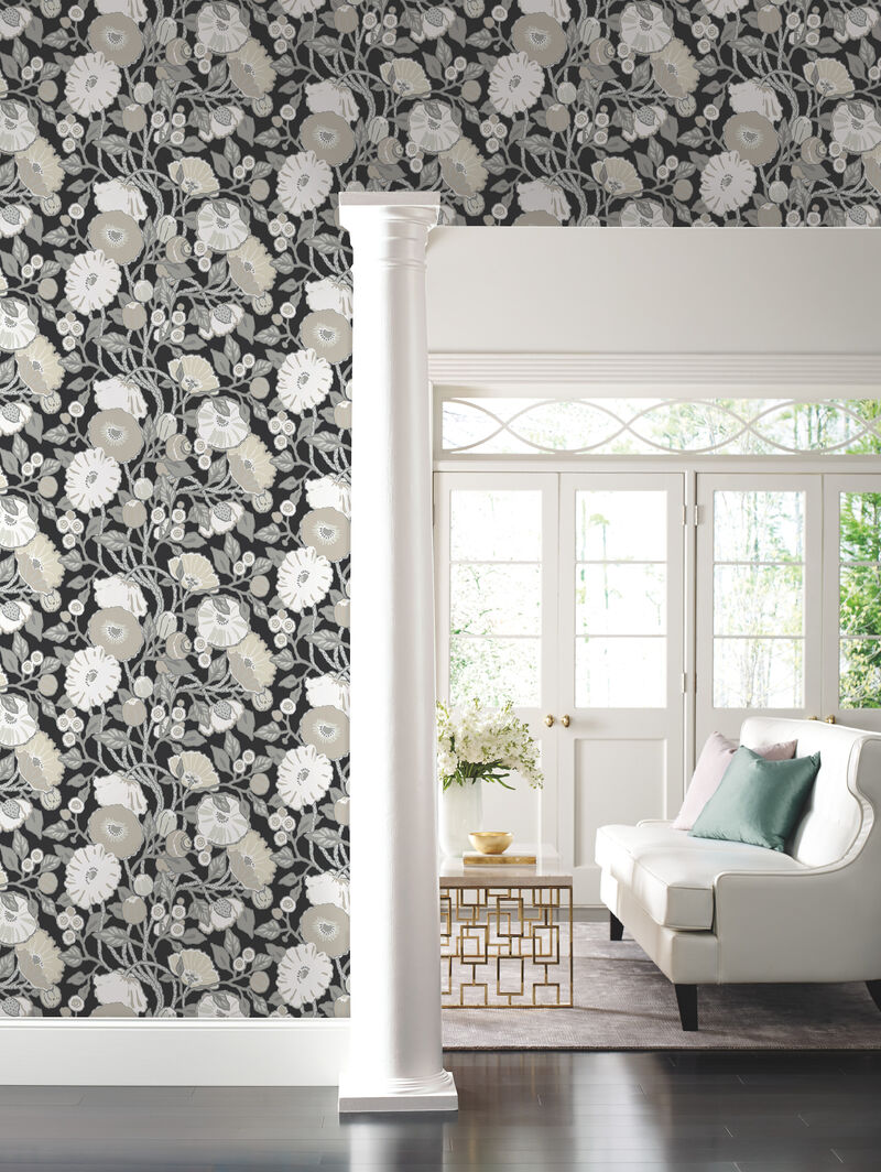 Vincent Poppies Black & Cream Wallpaper image number 2
