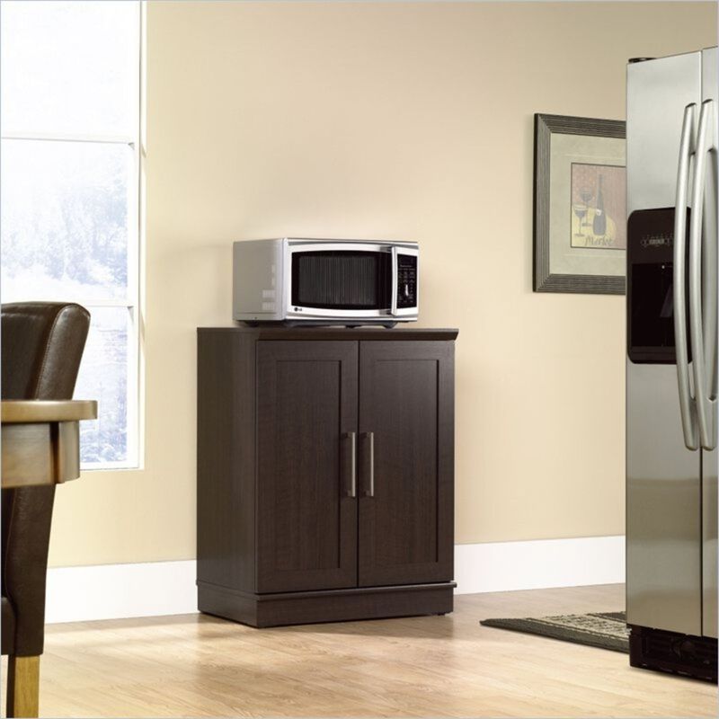 QuikFurn Contemporary Kitchen Storage Microwave Cabinet in Dark Oak