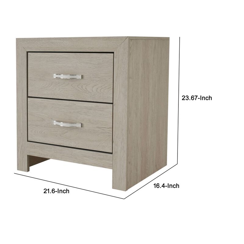 Ancy 24 Inch 2 Drawer Nightstand, Faux Diamond Inlay Handles, Natural Brown-Benzara