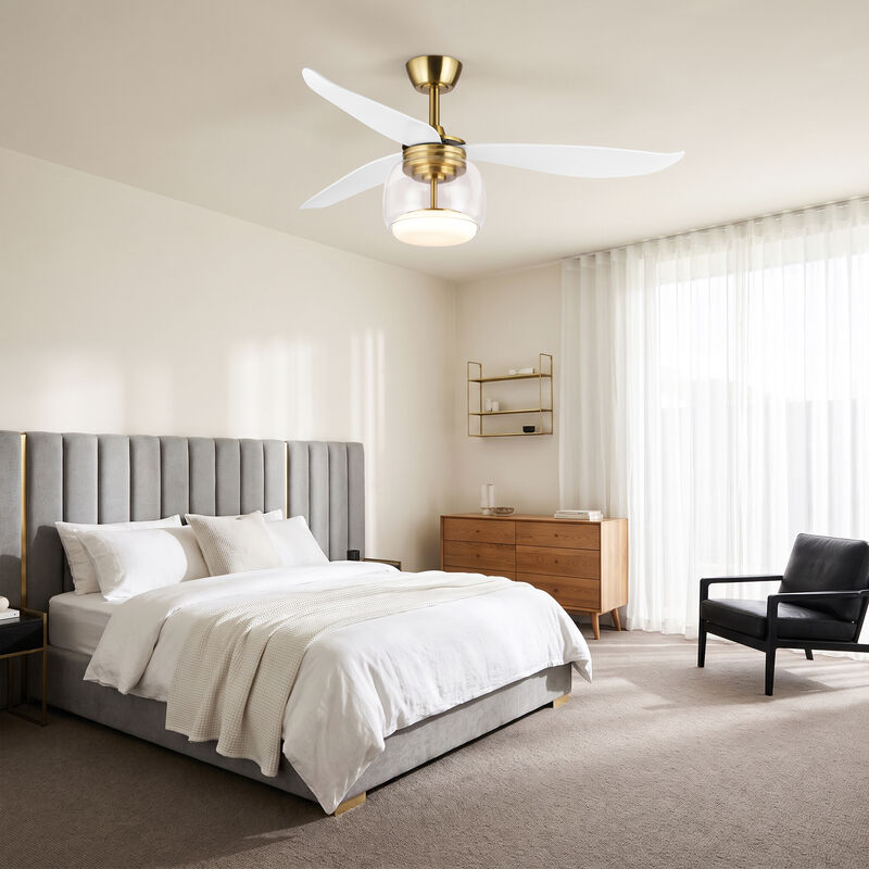 52" Modern Antique Brass Clear Glass Reversible DC Dimmable Ceiling Fan with Light and Remote image number 4