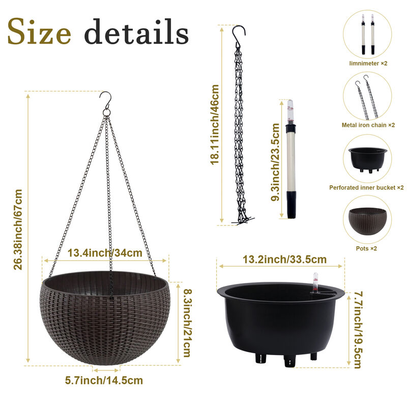 WOW PIONEER Self-Watering Hanging Planter Large Capacity Root-Rot Resistant Water Storage Water Level Indicator image number 2