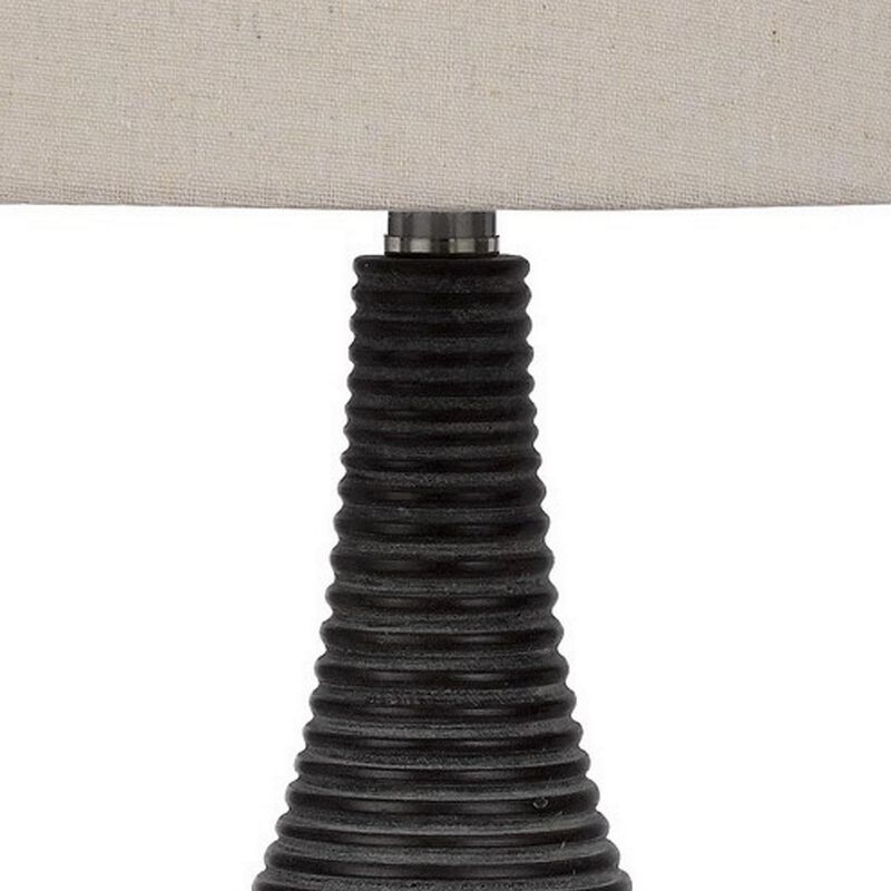29 Inch Classic Table Lamp, Textured Lined Body, Ceramic, Charcoal Black-Benzara