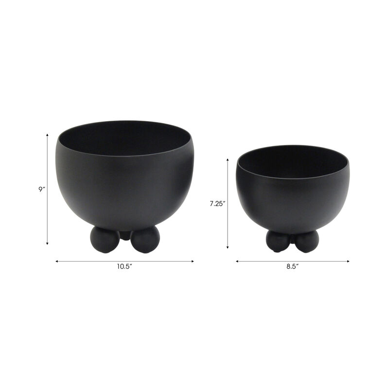 Black Bowl Planter with Ball Feet (Set of 2)