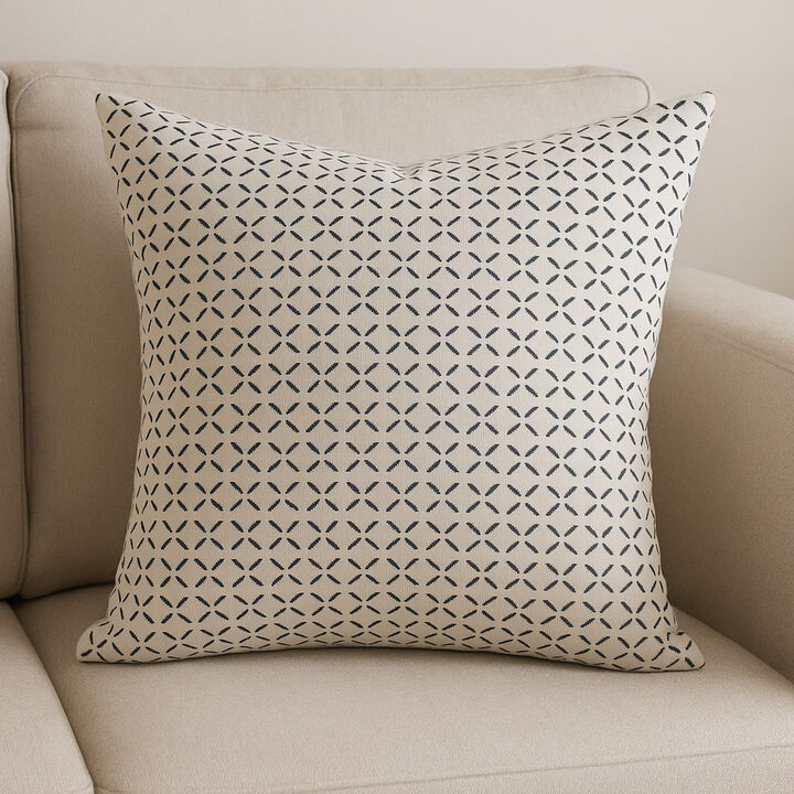 HomeRoots 22" Cream And Black Geometric Linen Throw Pillow Cover with Embroidery