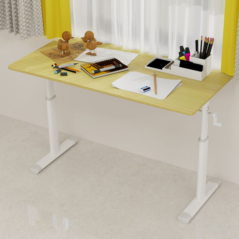 GOODSILO Height-Adjustable Manual Crank Sit Stand Desk for Home Office with Minimalist Design and Dual-Column Stability image number 1