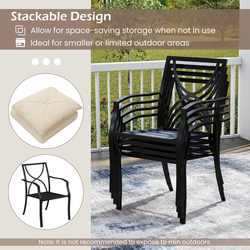 Set of 2 Outdoor Dining Chairs with Cushioned Seats and Rustproof Metal Frame