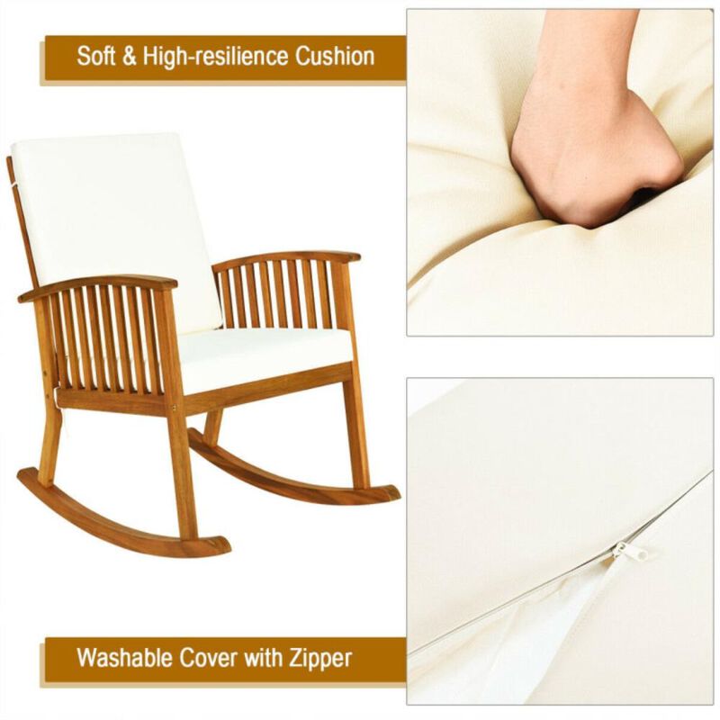 Hivvago Outdoor Acacia Wood Rocking Chair with Detachable Washable Cushions