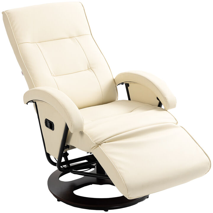 HOMCOM Swivel Recliner with Footrest, PU Leather Reclining Chair with 135° Adjustable Backrest and Wood Base - Beige