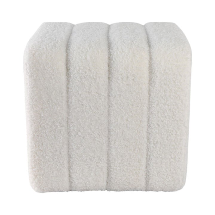 16" Ridged Square Boucle Ottoman, White