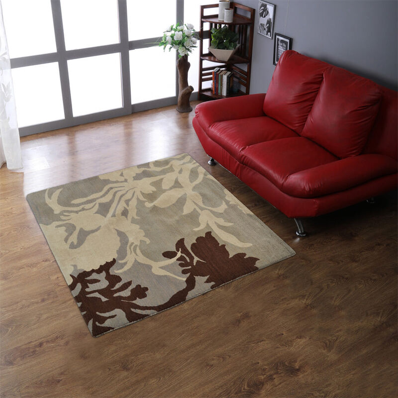 RUGSOTIC CARPETS HAND TUFTED WOOL ECO-FRIENDLY AREA RUGS  - Square Shape, Gray & White, Floral Modern Design, High Pile  Handmade Anti Skid Area Rugs for Living Room, Bed Room (K00511) image number 1