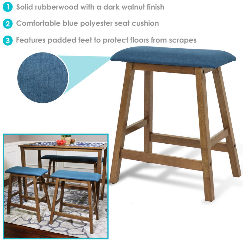 Sunnydaze Wood Counter-Height Stool with Cushion - Weathered Oak - Set of 2