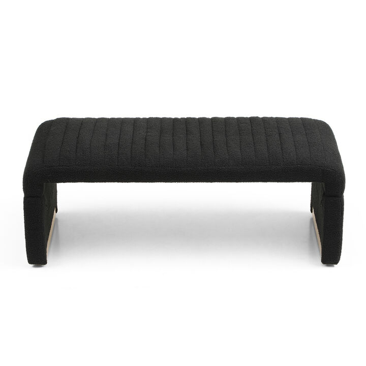 47.2" Width Modern Ottoman Bench, Upholstered Sherpa Fabric End of Bed Bench, Shoe Bench Footrest Entryway Bench Coffee Table for Living Room, Bedroom, Black
