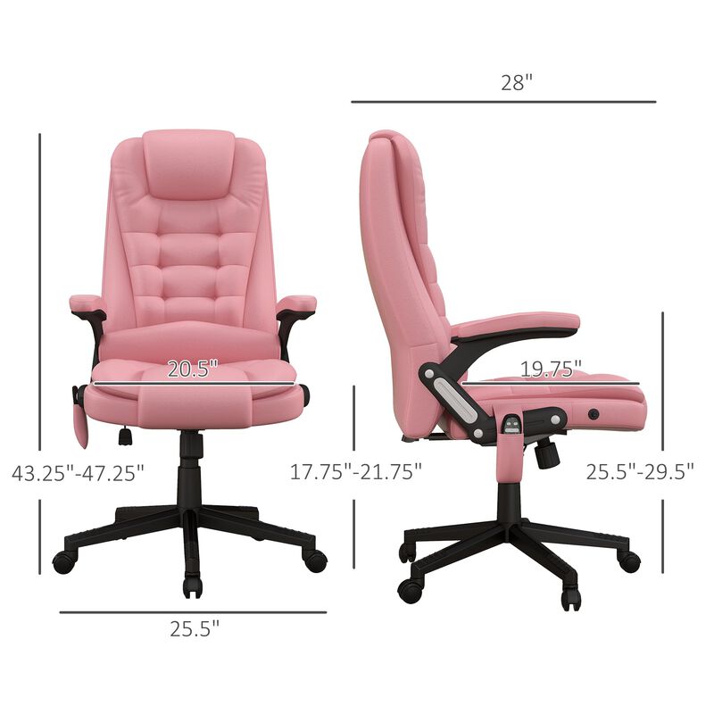 Pink Heated Massage Office Chair: Reclining, 6 Vibration Points