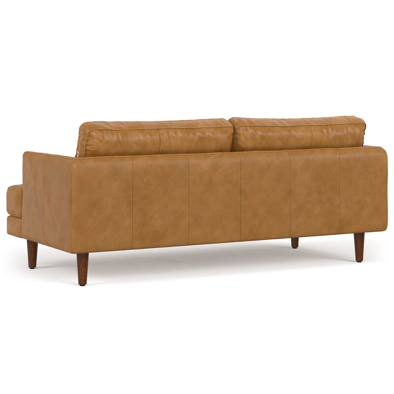 Livingston 76 inch Wide Mid-Century Modern Sofa in Sienna Top Grain Genuine Leather