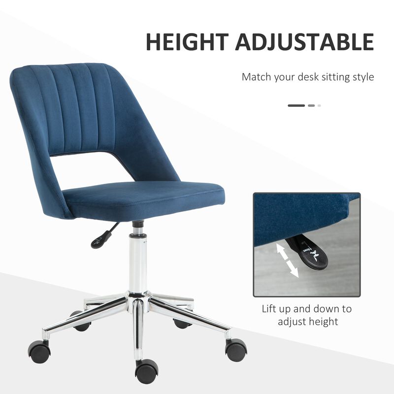 Blue Velvet Office Chair: Executive Mid Back with Thick Padding