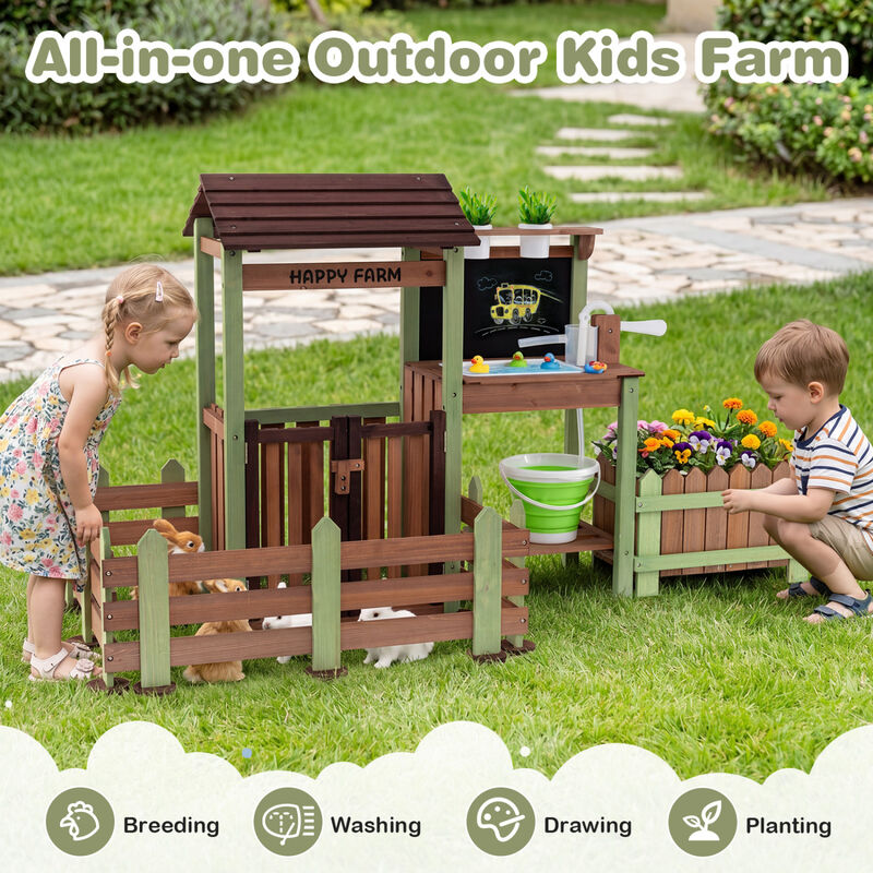 Kids Wooden Farm Playset with Planter Box and Water Faucet image number 5