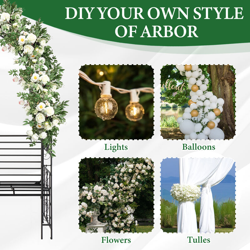 Double Layer Iron Garden Arch &ndash; Arc Roof with Chair for Courtyard or Patio