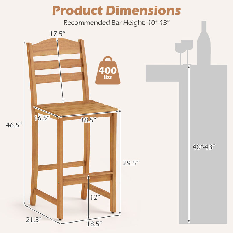 Solid Acacia Wood Outdoor Bar Stools Heavy Duty 400 lbs Weight Capacity image number 2