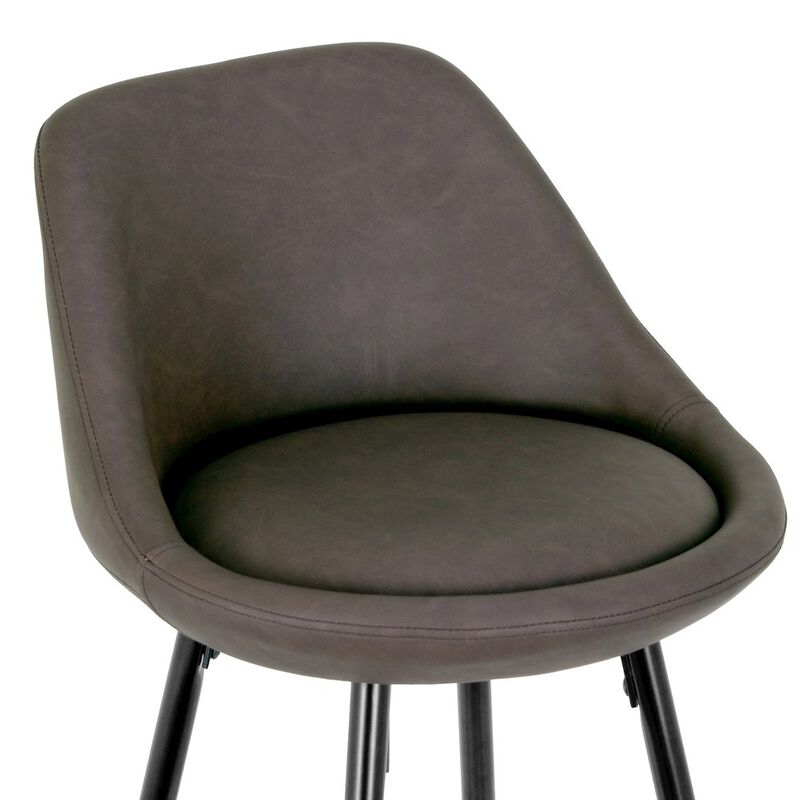 Glamour Home Set of 2 Brown Faux Leather Bar Stool Black Metal Legs