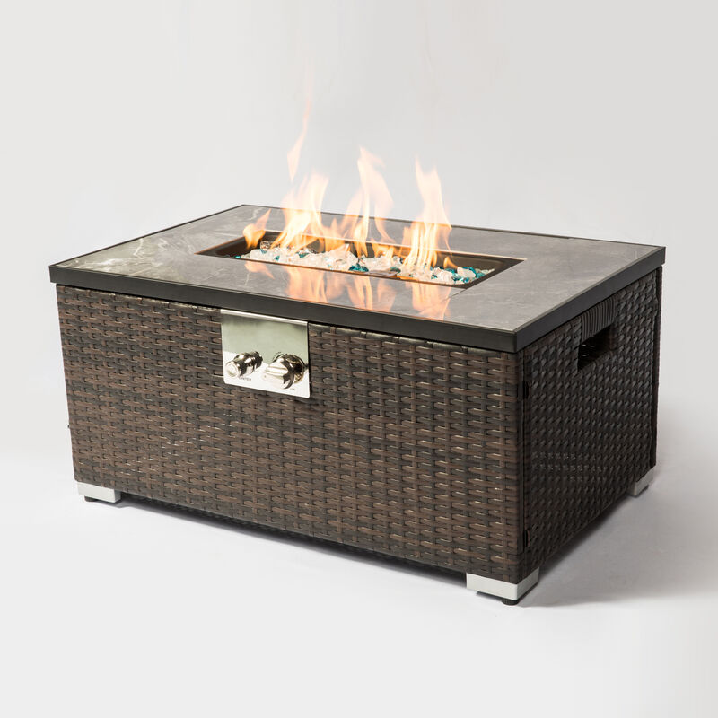 Streamdale Rattan Gas Fire Table with Tile Tabletop