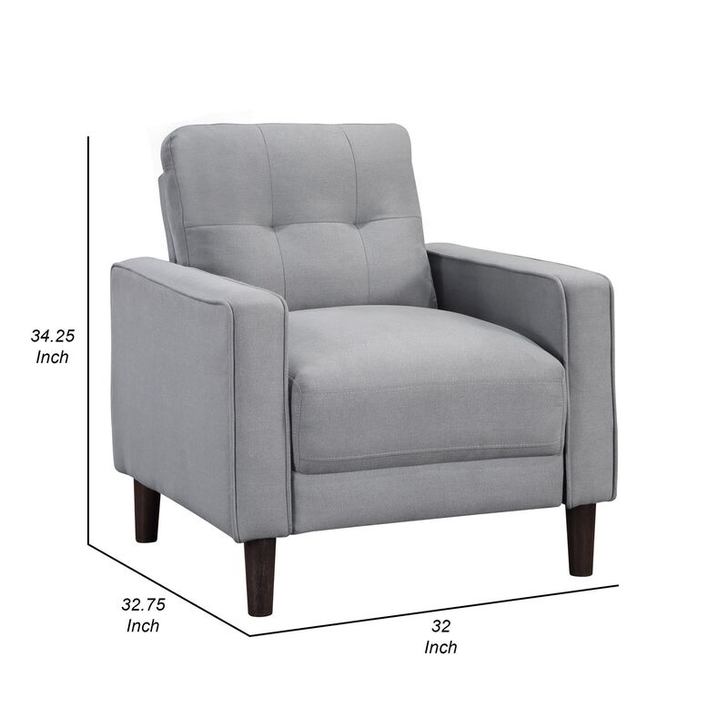 Bow 32 Inch Accent Chair, Grid Tufted, Track Arms, Self Welt Trim, Gray
