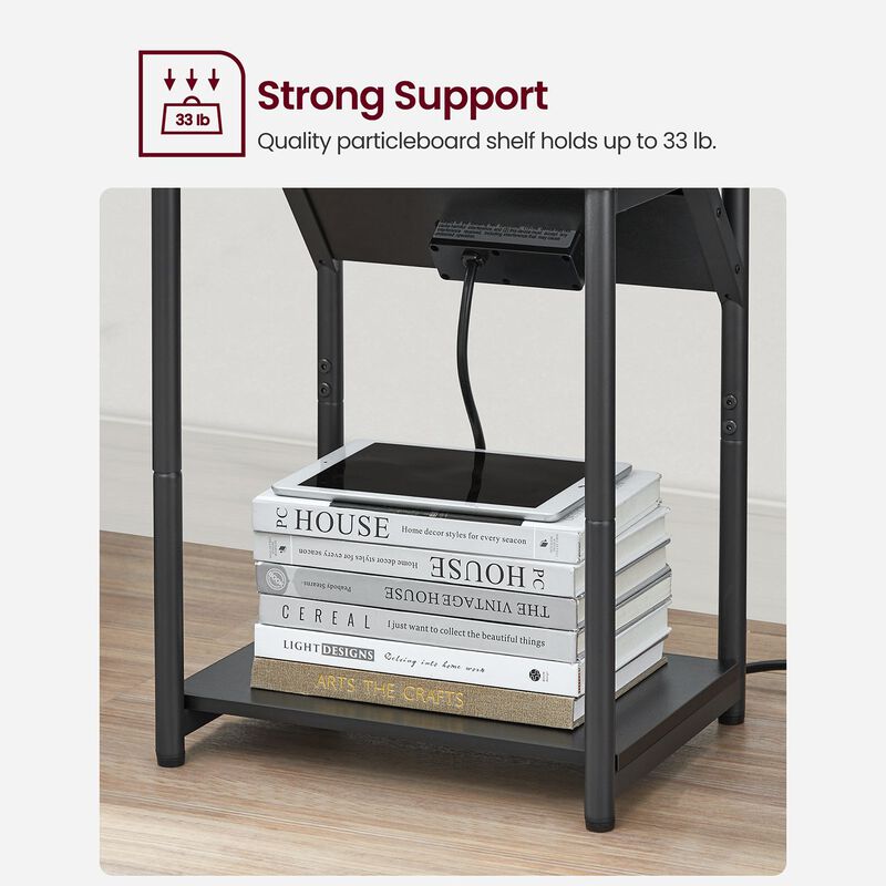 End Table Duo with Built-In Charger &ndash; Set of 2 Tables with USB Ports and AC Power Outlets for Living Spaces