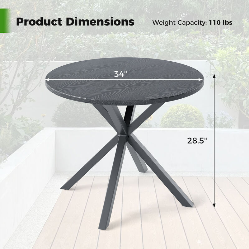 Round Patio Bistro Table with Wood-Style Top and Sturdy X-Shaped Legs-Grey image number 2