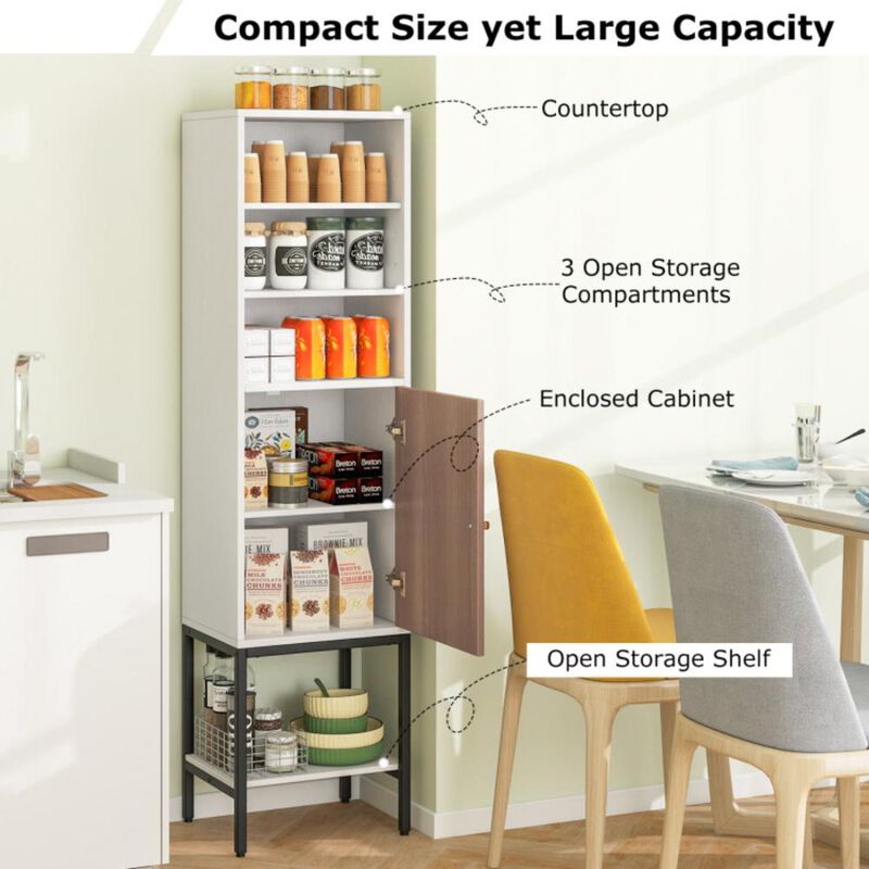 Hivvago Bathroom Tall Cabinet with 1 Door and 4 Shelves Narrow Storage Unit