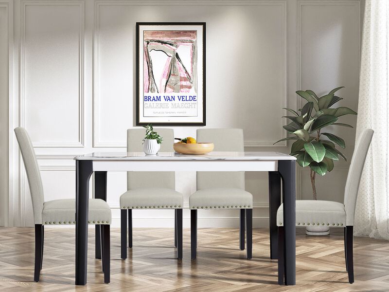 Set of 2 Fabric Upholstered Dining Chairs with Nailhead