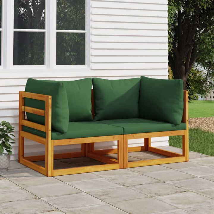 vidaXL Corner Sectional Sofas - Acacia Wood with Green Cushions - Modular Design - Easy Assembly - Sturdy, Comfort and Stylish
