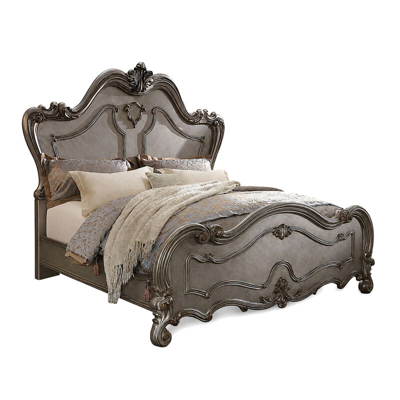 2pc Queen Bedroom Set, Silver and Gray, Nightstand image number 2