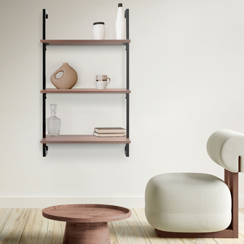 Madera  Industrial 3-Shelf Wood Wall-Mounted Open Ladder Bookcase