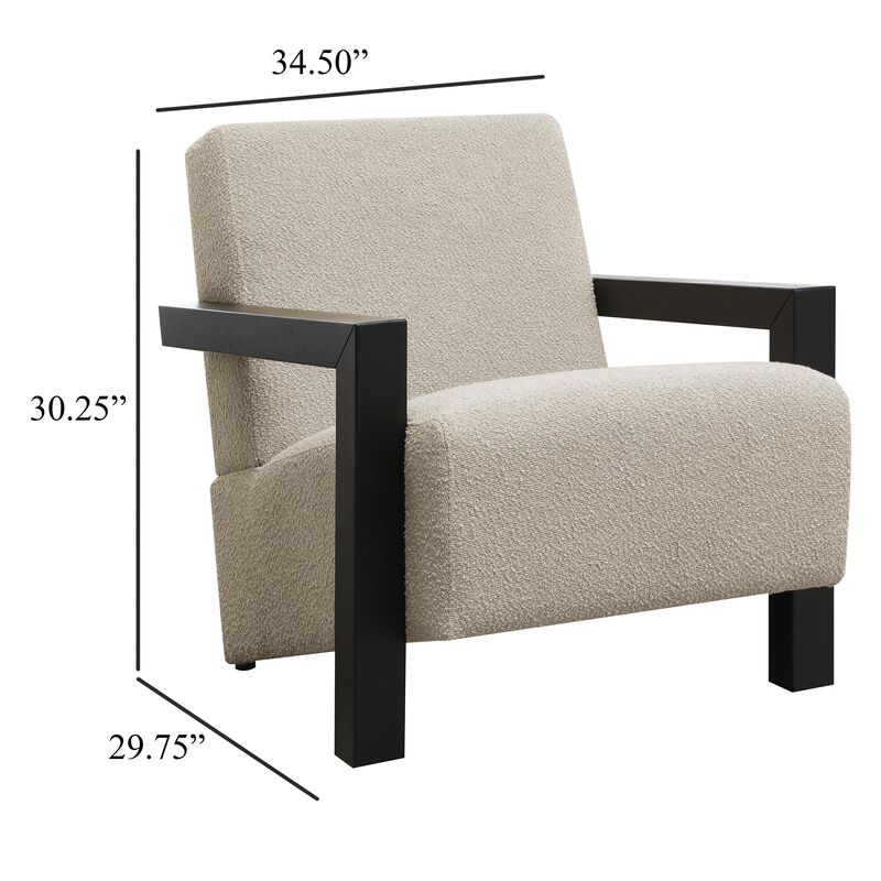 Fitz Accent Chair, Soft Latte Beige Boucle Cushions, Black Wood Arms image number 4