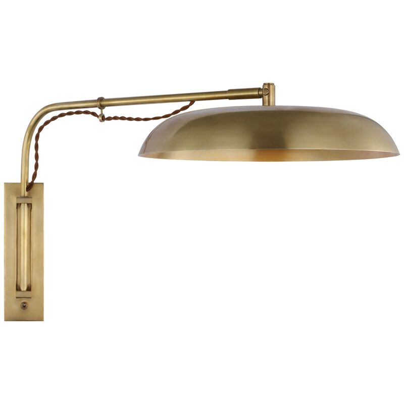 Cyrus Medium Articulating Wall Light in Hand-Rubbed Antique Brass with White Glass