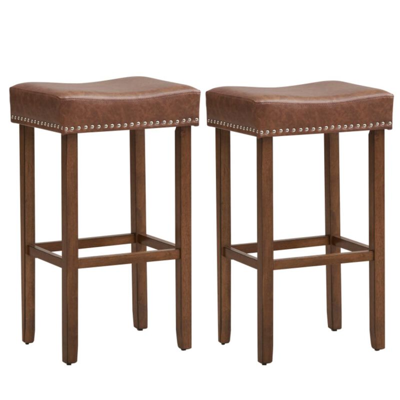 Hivvago Upholstered Bar Stools Set of 2 with Footrests for Counter
