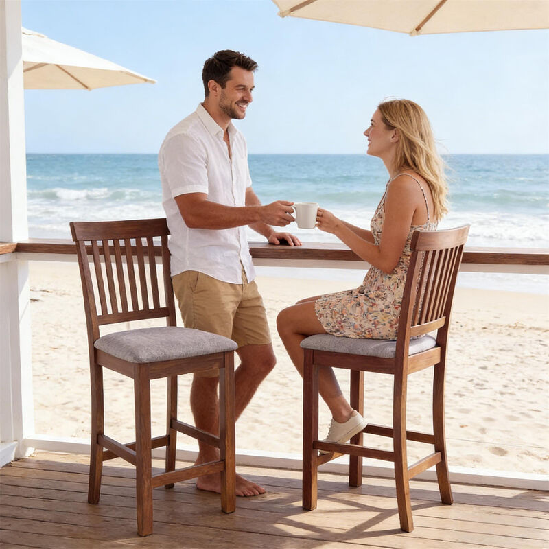 Counter Height Bar Stools Set of 2- High Back Kitchen Dining Chairs image number 1