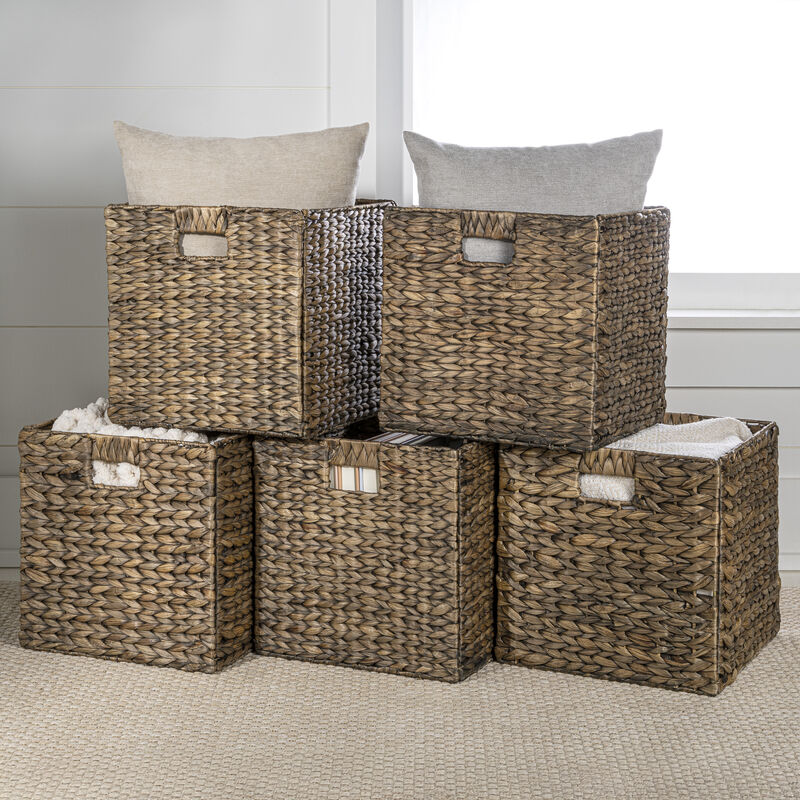 Bryce Classic Farmhouse Handwoven Hyacinth Collapsible Storage Cube Baskets with Handles