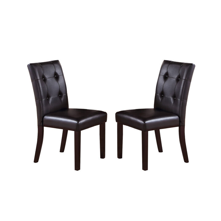 Leroux Upholstered Dining Chairs With Button Tufted, Dark Brown(Set of 2)