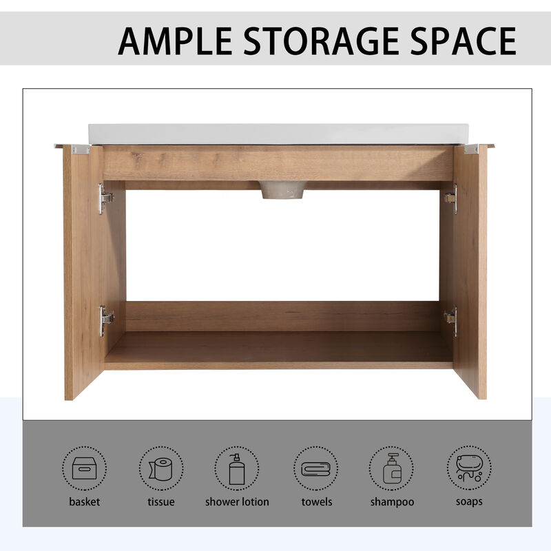 ELEMENT ACE Soft Close Doors Floating Bathroom Vanity With Resin Sink For Modern Bathroom Storage image number 9