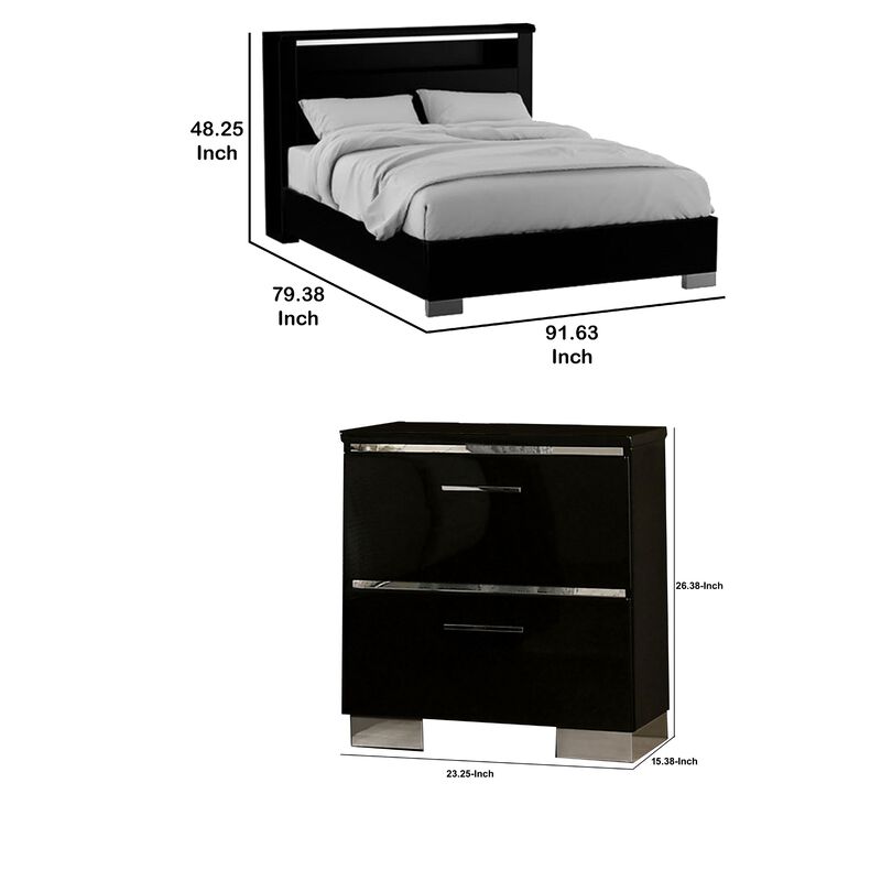 2pc King Bedroom Set, Black, Chrome Wood, Nightstand image number 7