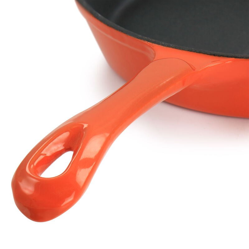 MegaChef Enameled Round 8 Inch PreSeasoned Cast Iron Frying Pan in Orange