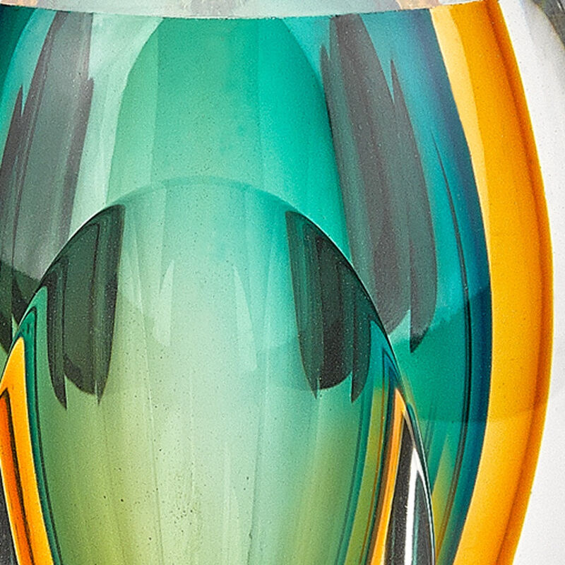 HomeRoots 6" Clear Amber and Green Abstract Murano Glass Table Vase image number 3