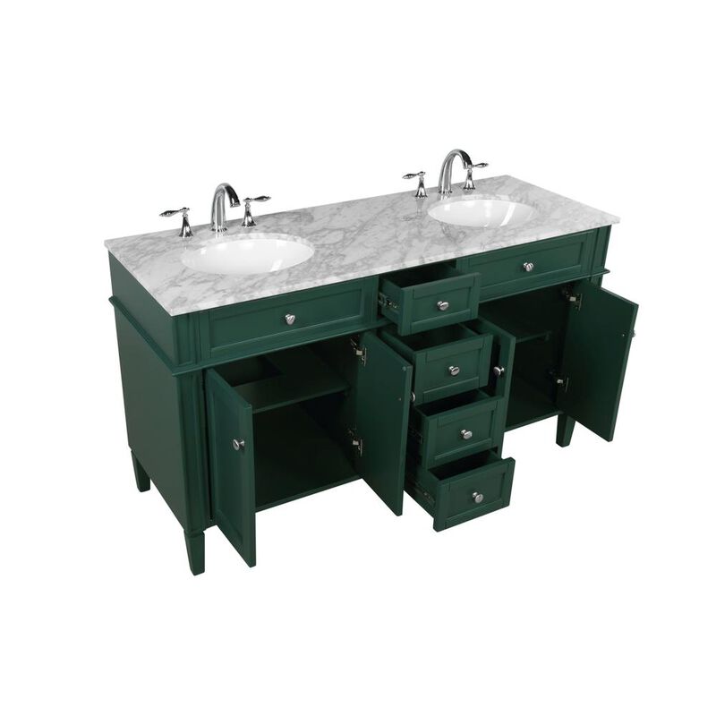Elegant Kitchen and Bath 60 inch double bathroom vanity in green