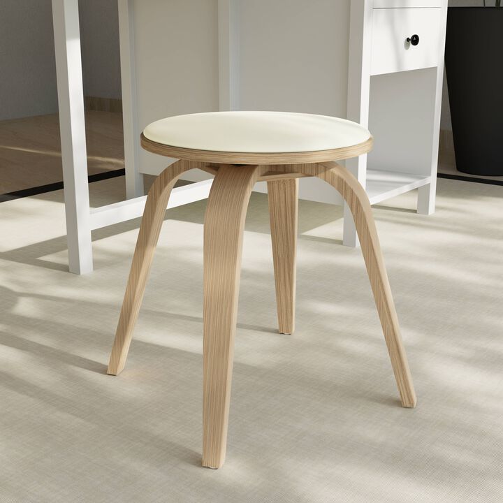 LeisureMod Dining Stool, Upholstered in Leather with Poplar Frame in Stained Finish with Swivel, 18-inch Sitting Stool for Modern Home, Kitchen & Dining Room, Pelya Collection