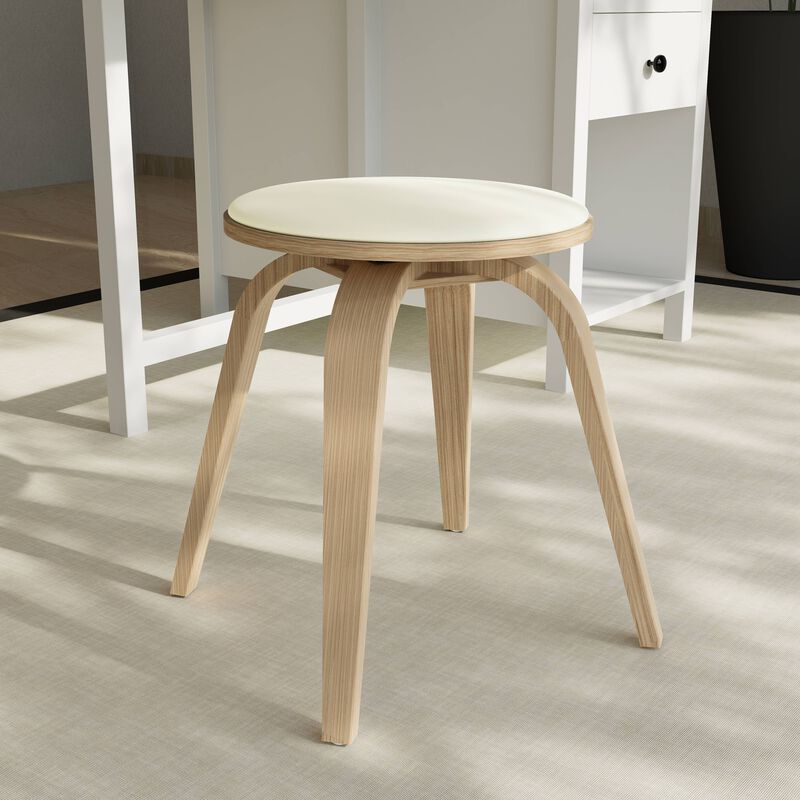 LeisureMod Dining Stool, Upholstered in Leather with Poplar Frame in Stained Finish with Swivel, 18-inch Sitting Stool for Modern Home, Kitchen & Dining Room, Pelya Collection