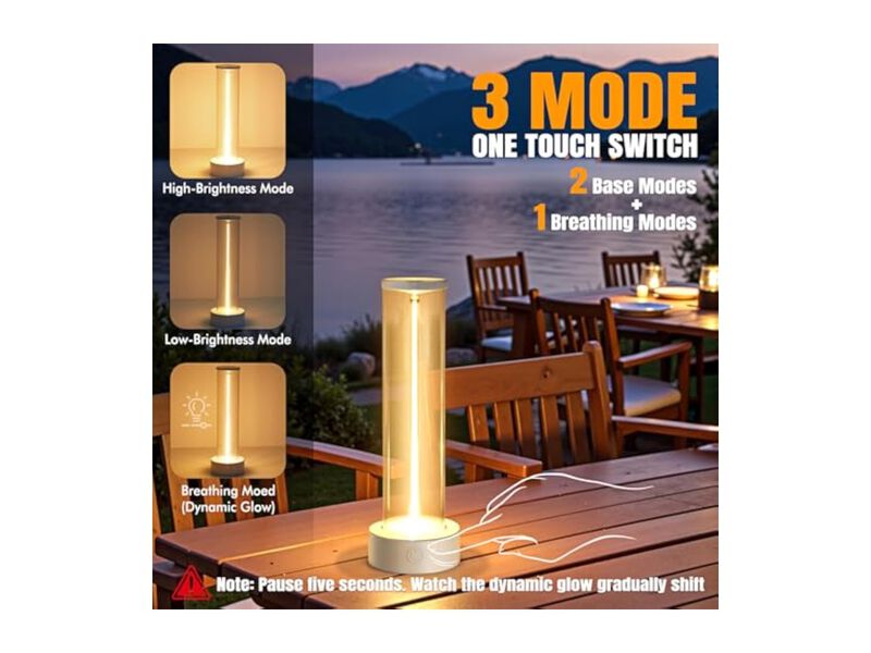 Rechargeable Cordless Waterproof Table Lamp For Bedside Patio Outdoor White image number 2