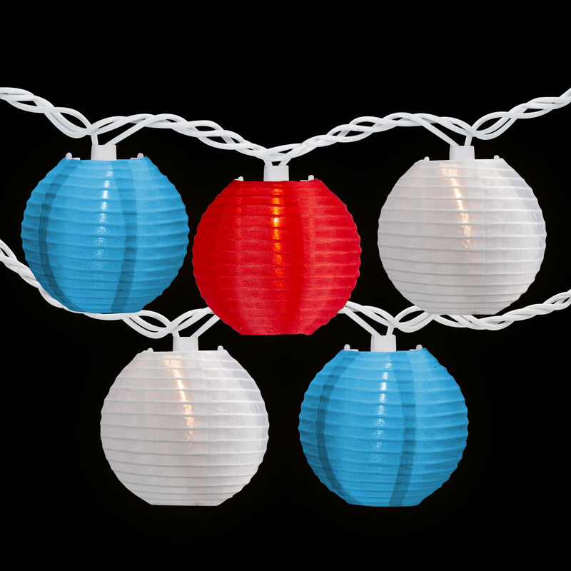 Patriotic Paper Lantern Patio Light Set - Red  White and Blue - 8.5' White Wire - 10ct image number 2