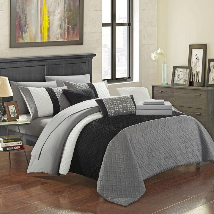 Chic Home Karras Quilted Embroidered Design Bed In A Bag Sheets 10 Pieces Comforter Decorative Pillows & Shams - Twin 66x90, Grey