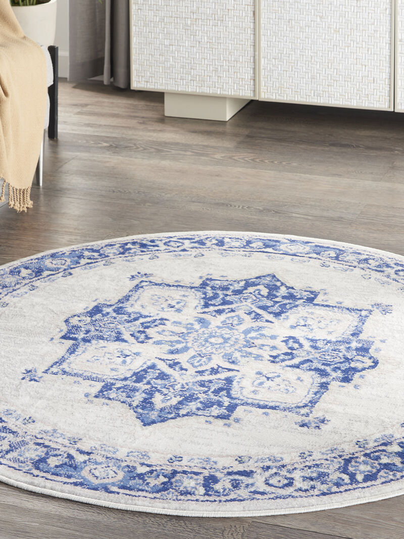 Whimsicle WHS03 Ivory/Blue 5' x Round Rug