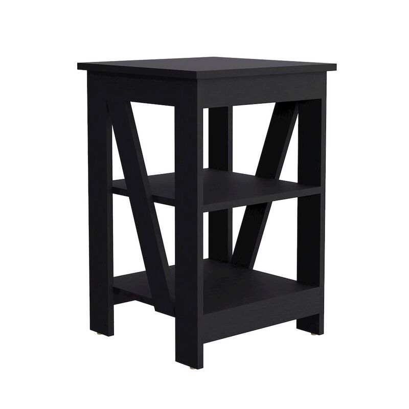3-Tier End Table/Nightstand, Side Table for Small Space, Black